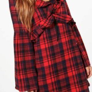 Boohoo Petite Jessica Check Frill Detail Top Red Size US 6 UK 10 NWT